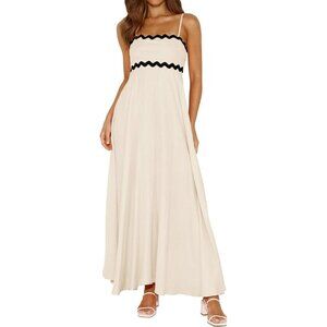 Women Spaghetti Strap Boho A Line Maxi Tiered Ruffle Sleeveless Long Flowy Dress
